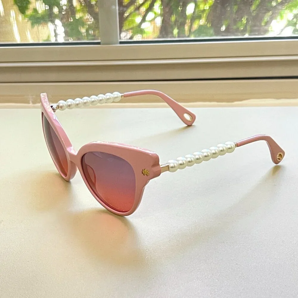 Lele Sadoughi Chelsea Sunglasses Blush Pink Pearl Cateye Hard To Find HTF